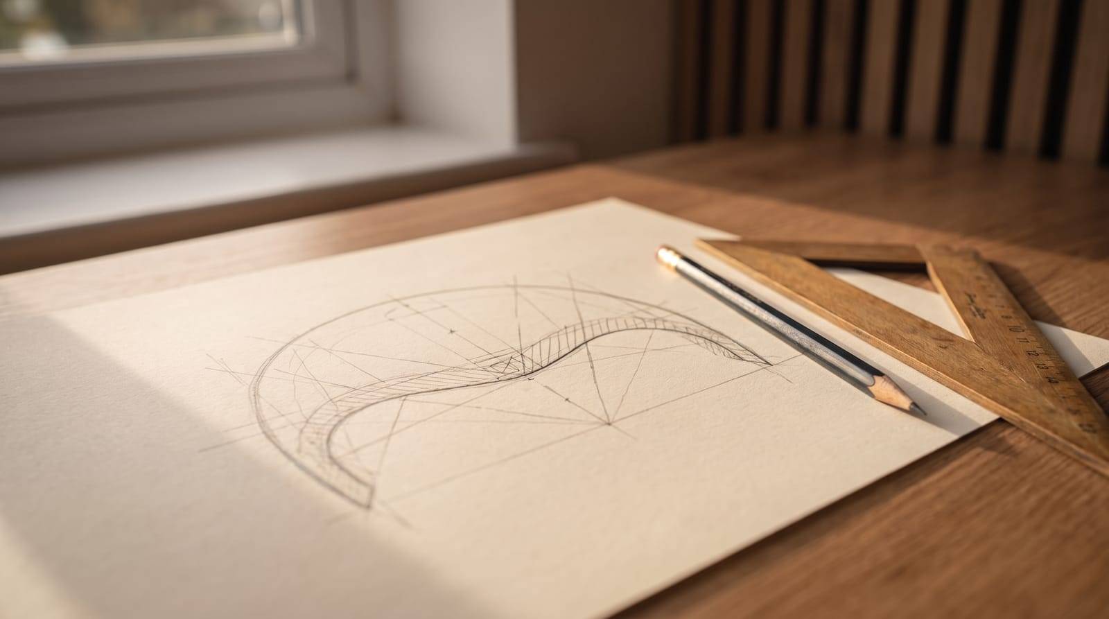 A hairline design mapped out in pencil on paper at Kennedy SMP Studio, with a ruler and pencil, showing the careful planning that avoids an unnatural hairline