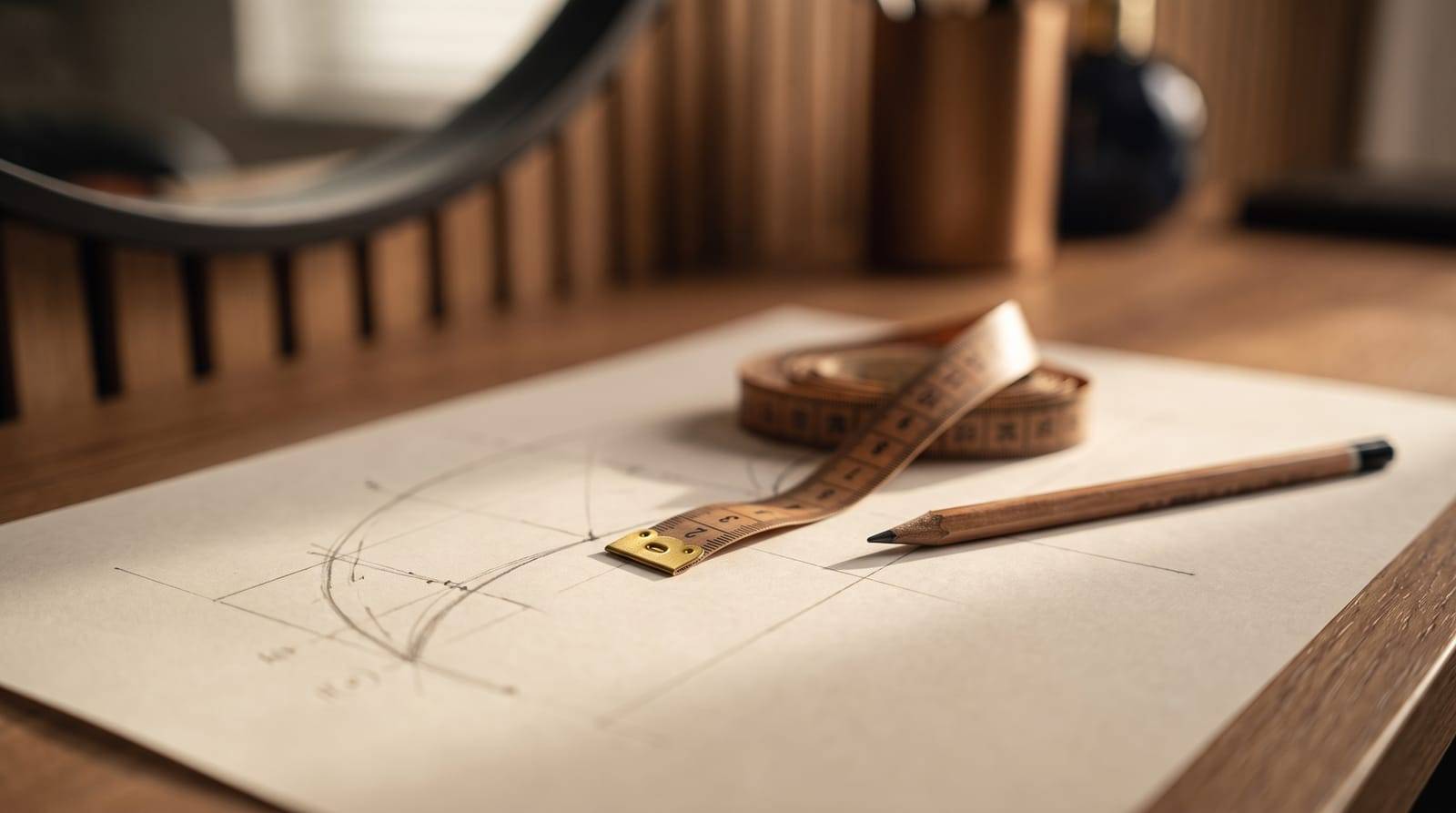 A hairline-design sketch on paper on the desk at Kennedy SMP Studio in Haverhill, pencil mapping lines drawn out where a natural hairline would sit